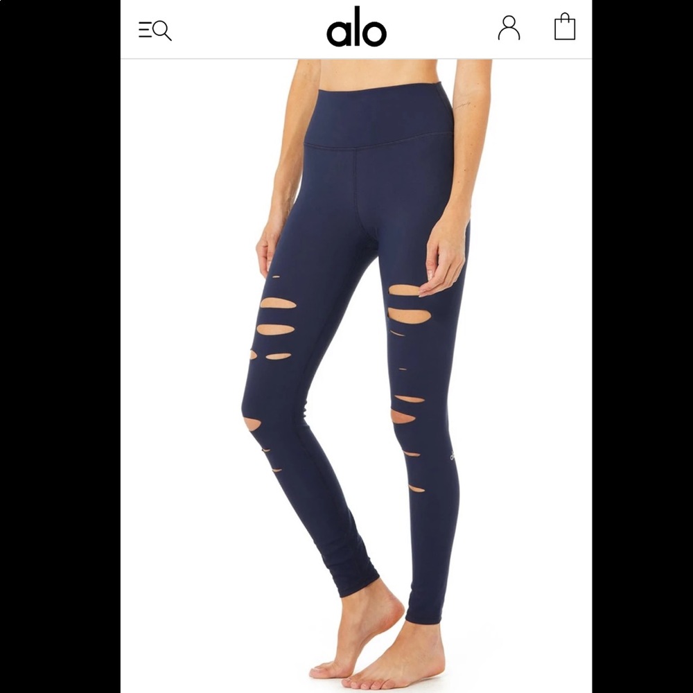 ALO Yoga Navy Blue Distressed Leggings